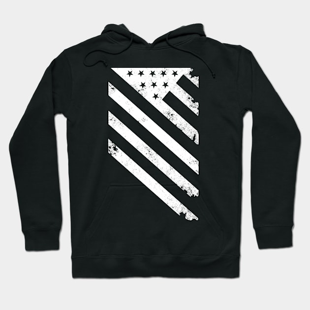 White Distressed American Diagonal Flag USA Patriotic Hoodie by DazzlingApparel